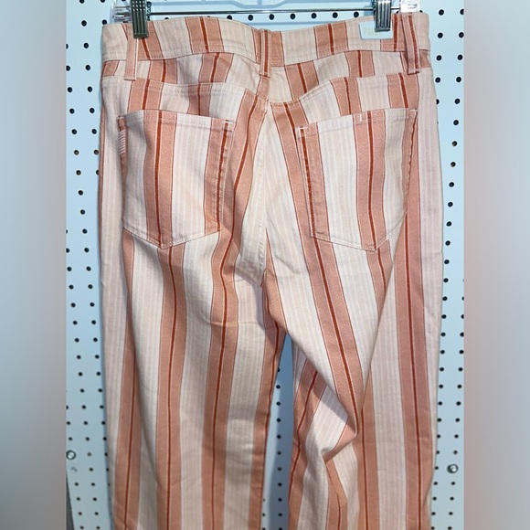 PAIGE Orange and Cream Striped Flare Jeans - Picture 5 of 11